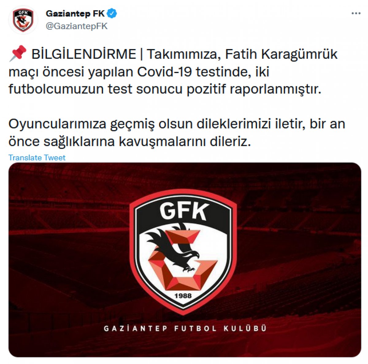 Gaziantep FK da 2 futbolcunun testi pozitif #1